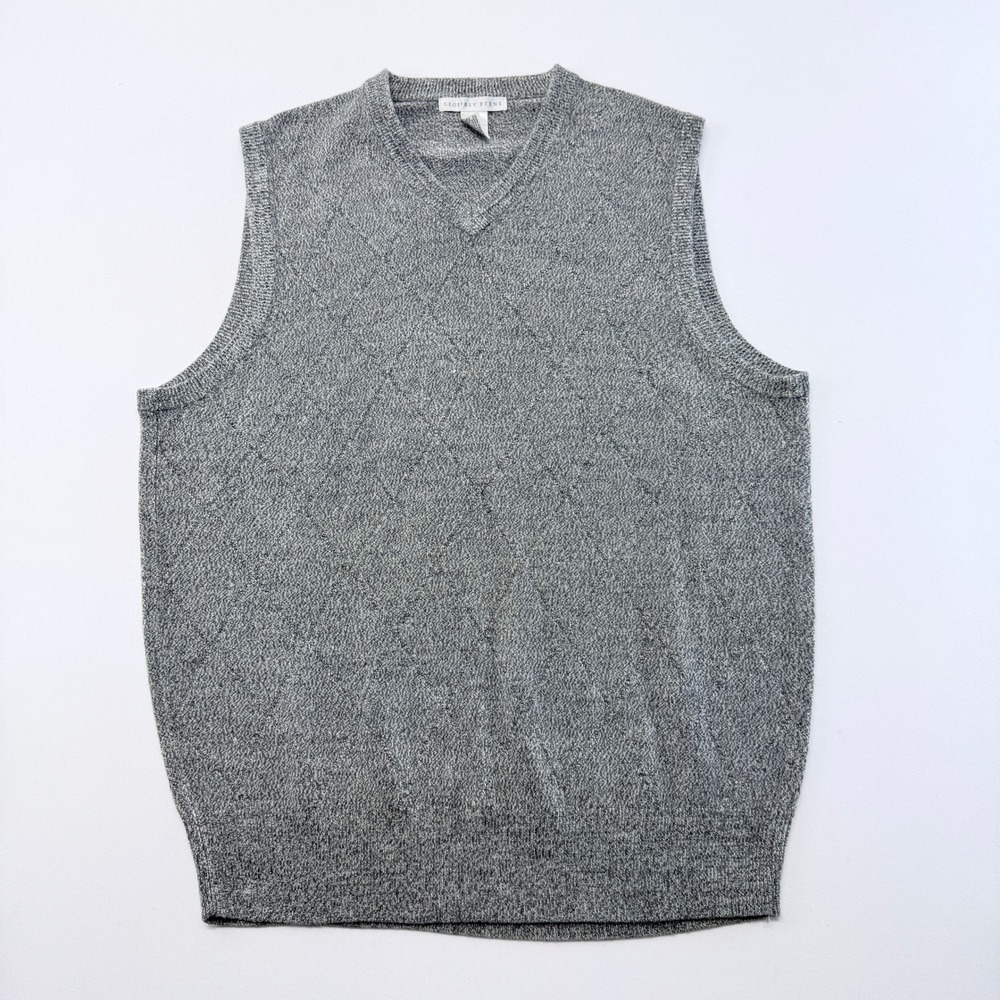 Geoffrey Beene Mens Gray Diamond Knit V-Neck Sweater Vest Size L Large